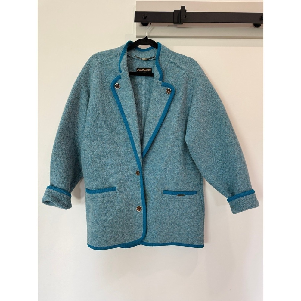 Geiger Collections Blue Blazer Jacket Coat Women's 36‎ Austria 100% Wool Vintage